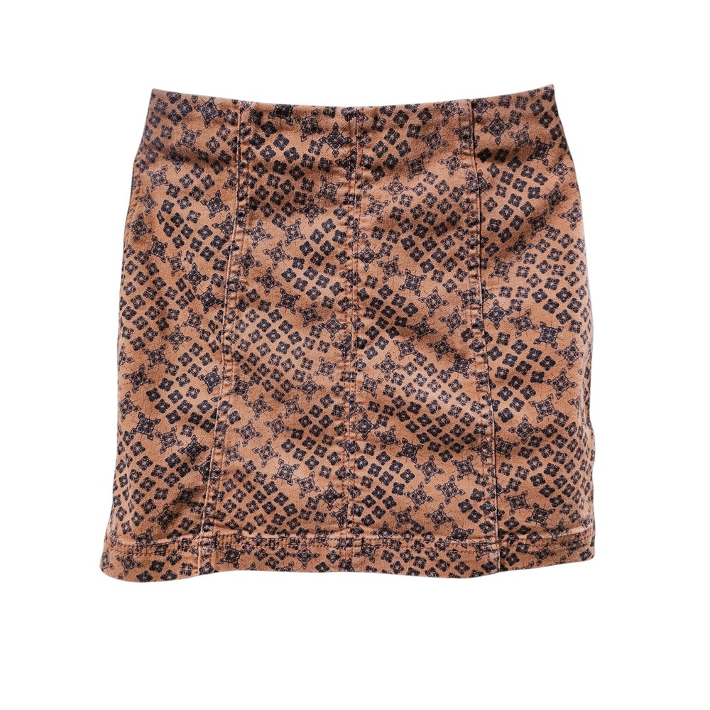 Free People Modern Femme Mini Skirt Brown Black Geometric Medallion Size 2